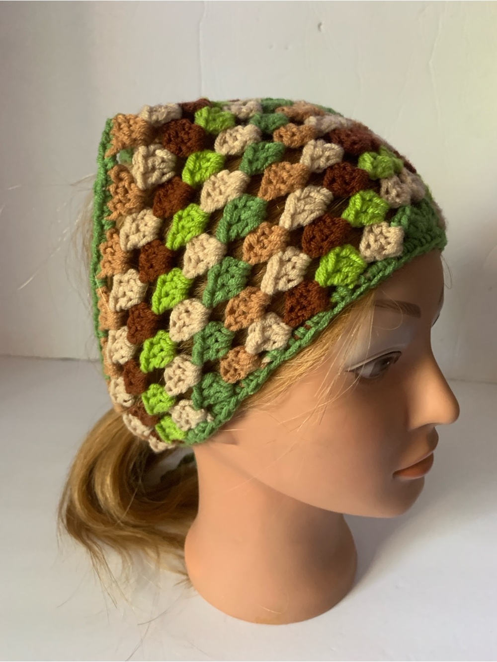 Handmade Crochet Bandana Green and Brown Cottagecore